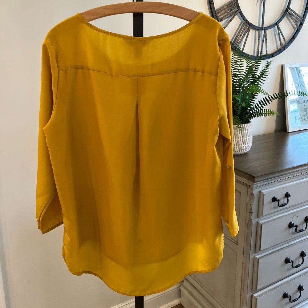 Fun & Flirt Women's 3/4 Sleeve  Blouse, Size Medium, Mustard Yellow - Picture 2 of 6